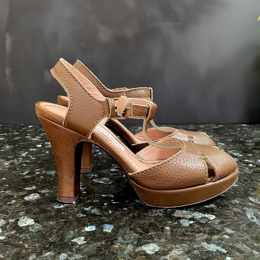 L'autre Chose brown leather platform sandals